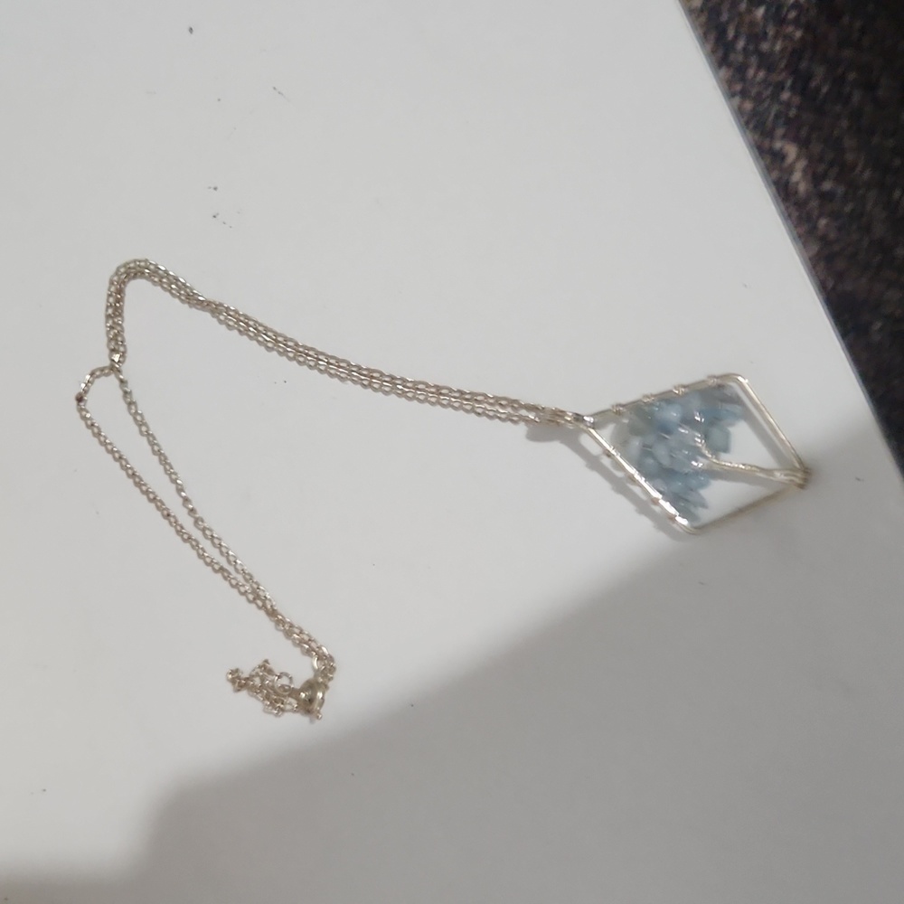 silver blue stone tree necklace (handmade)